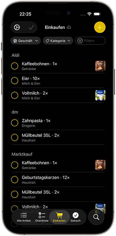 Meinkaufen – Einkaufen-Tab