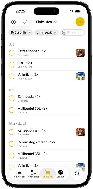 Meinkaufen – Einkaufen-Tab