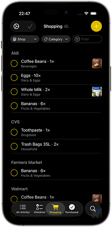 Meinkaufen – Shopping Tab