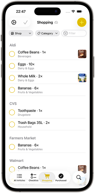 Meinkaufen – Shopping Tab