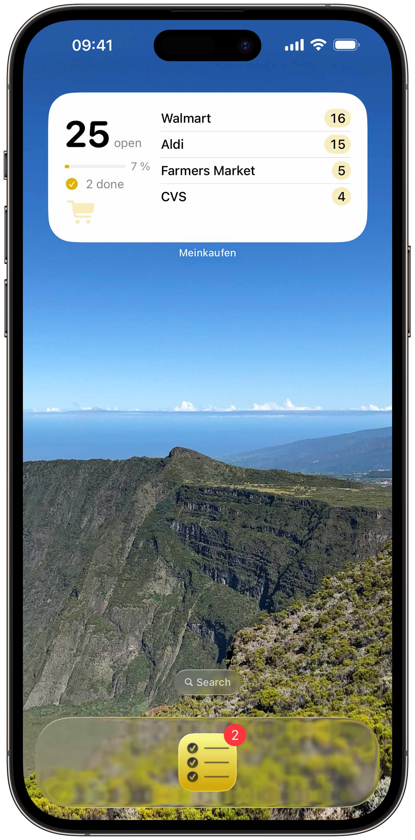 Configurable Meinkaufen widgets on the iPhone Home Screen